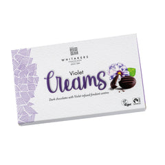 Whitakers dark chocolate covered violet fondant creams in carton