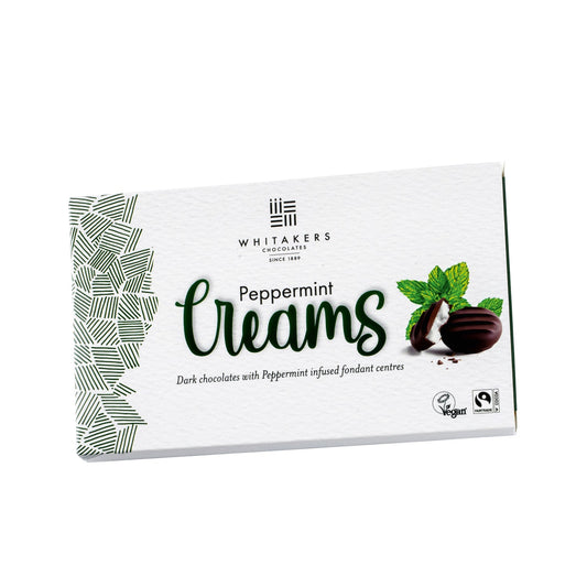 Whitakers dark chocolate covered peppermint fondant creams in carton
