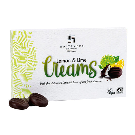 Whitakers dark chocolate covered lemon & lime fondant creams in carton