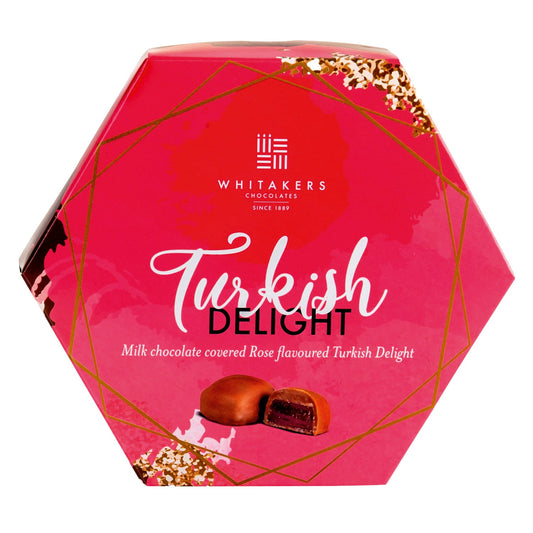 Whitakers milk chocolate covered Turkish delight in hexagon box