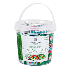 Festive fun solid milk chocolate neapolitans in 3 Christmas designs in tub 5g