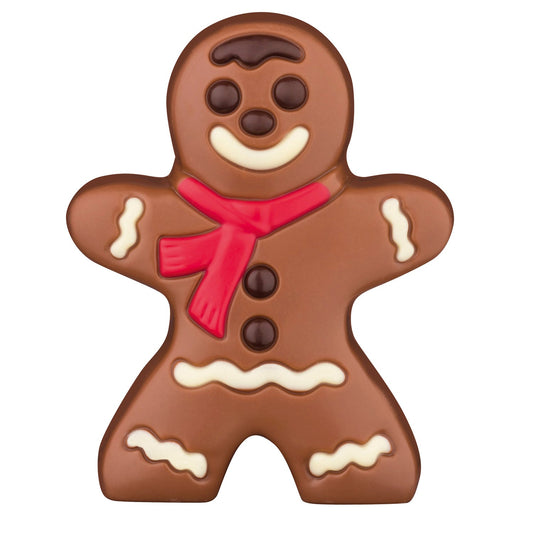 Decorated hollow milk chocolate gingerbread person in cello - 103mm