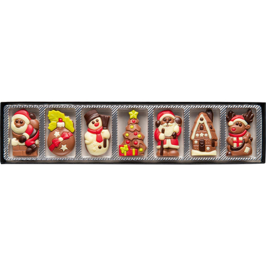 Decorated solid milk chocolate Christmas caraques in finger box - 300mm
