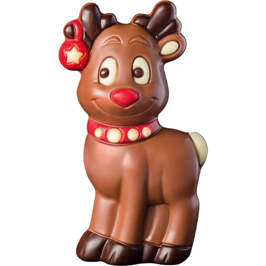 Decorated hollow milk chocolate reindeer in cello - 124mm