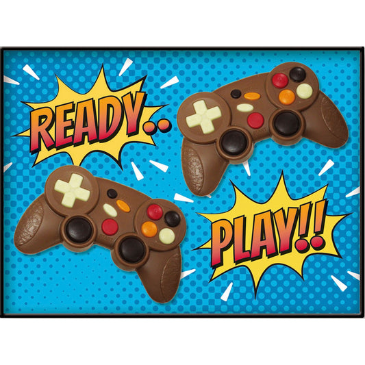 Decorated milk chocolate twin game controllers in gift box - 195mm