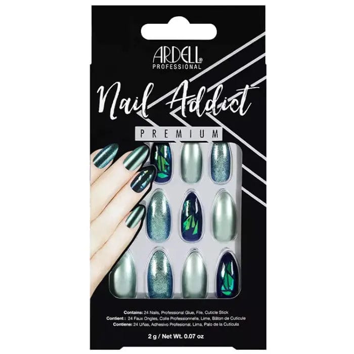 Jag Couture London - New York Ardell Nail Addict Green Glitter Chrome False Nails
