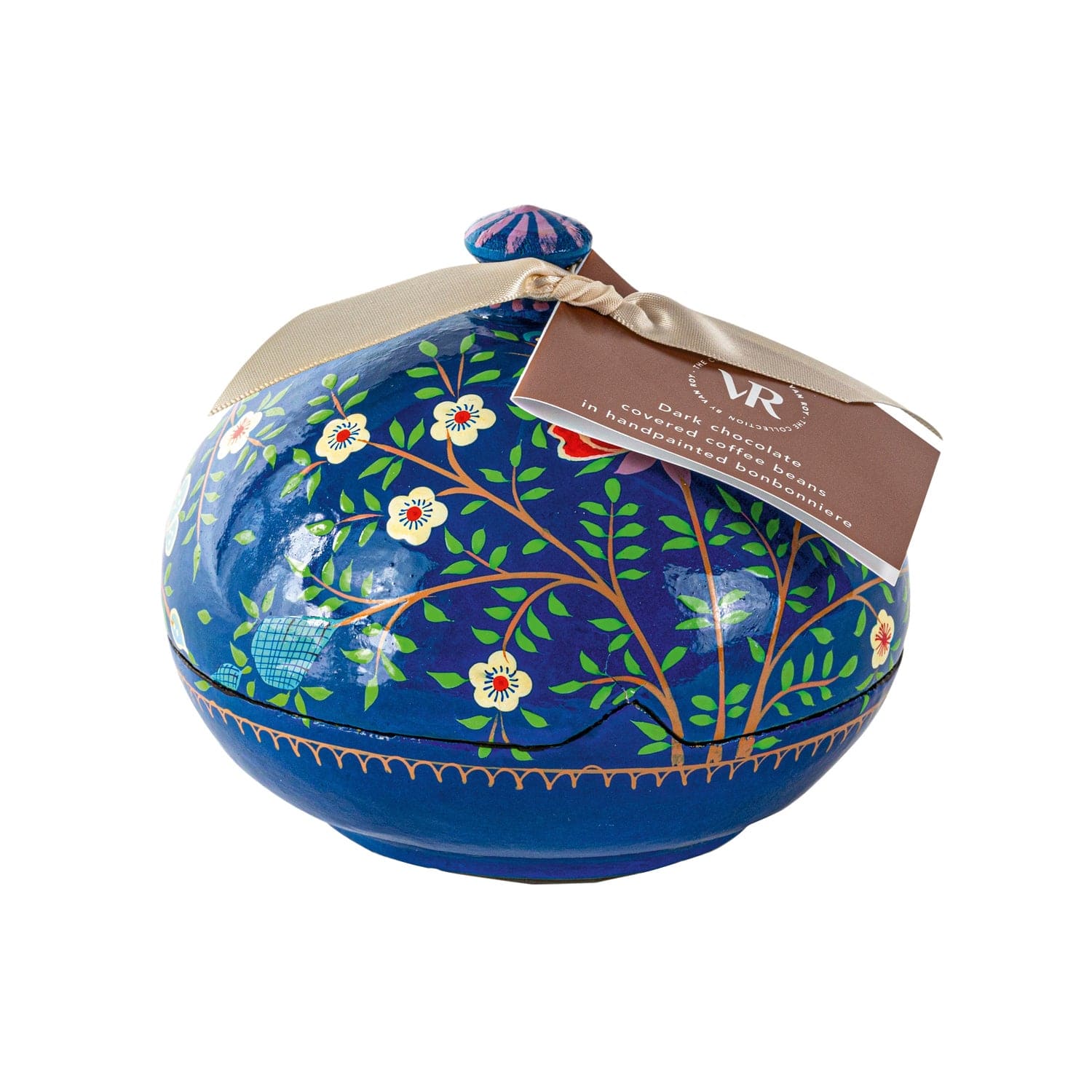 Jag Couture London - New York Bright Flowers design of 5" Bonbonniere with dark chocolate coated coffee beans