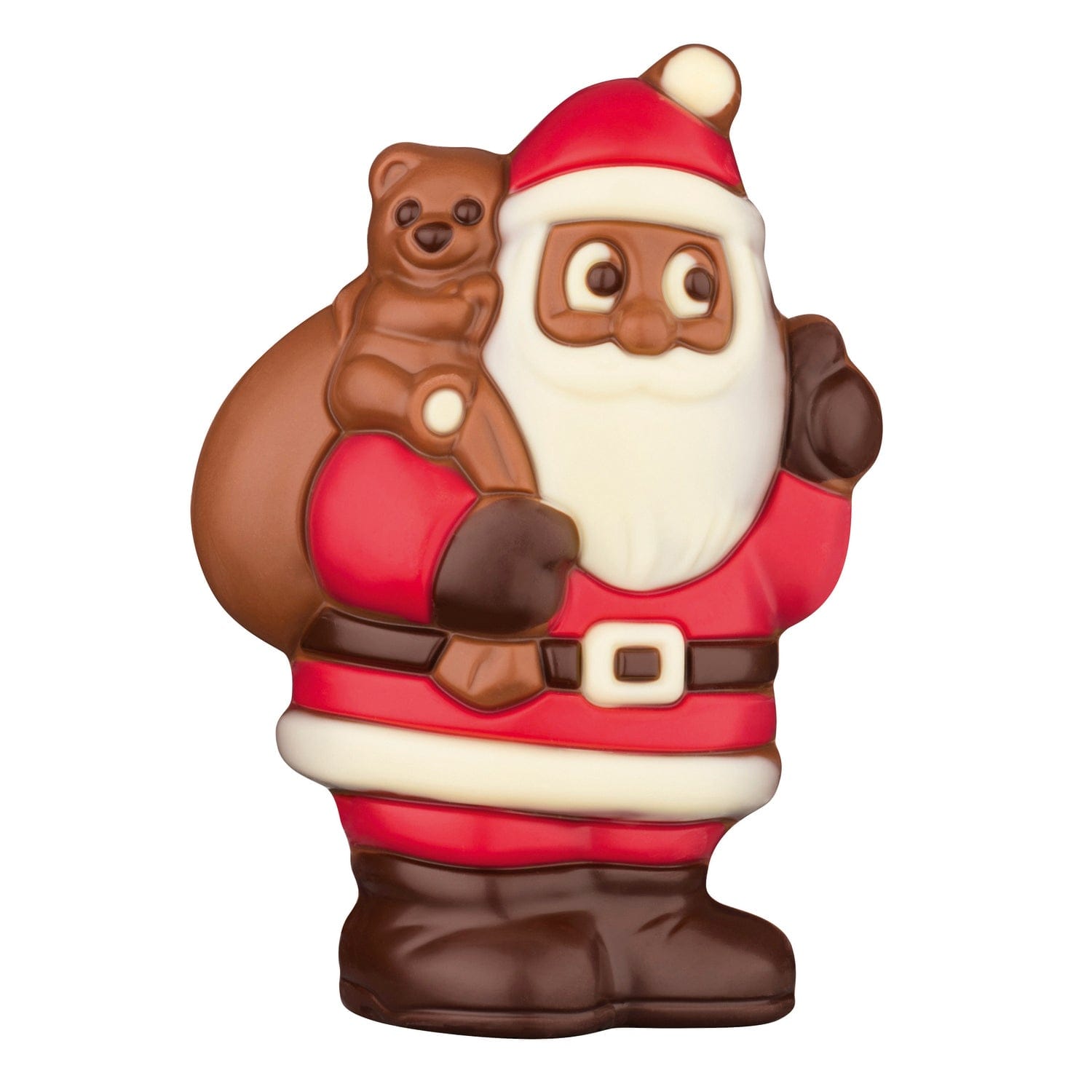 Jag Couture London - New York Decorated hollow milk chocolate Santa with teddy in cello - 125mm