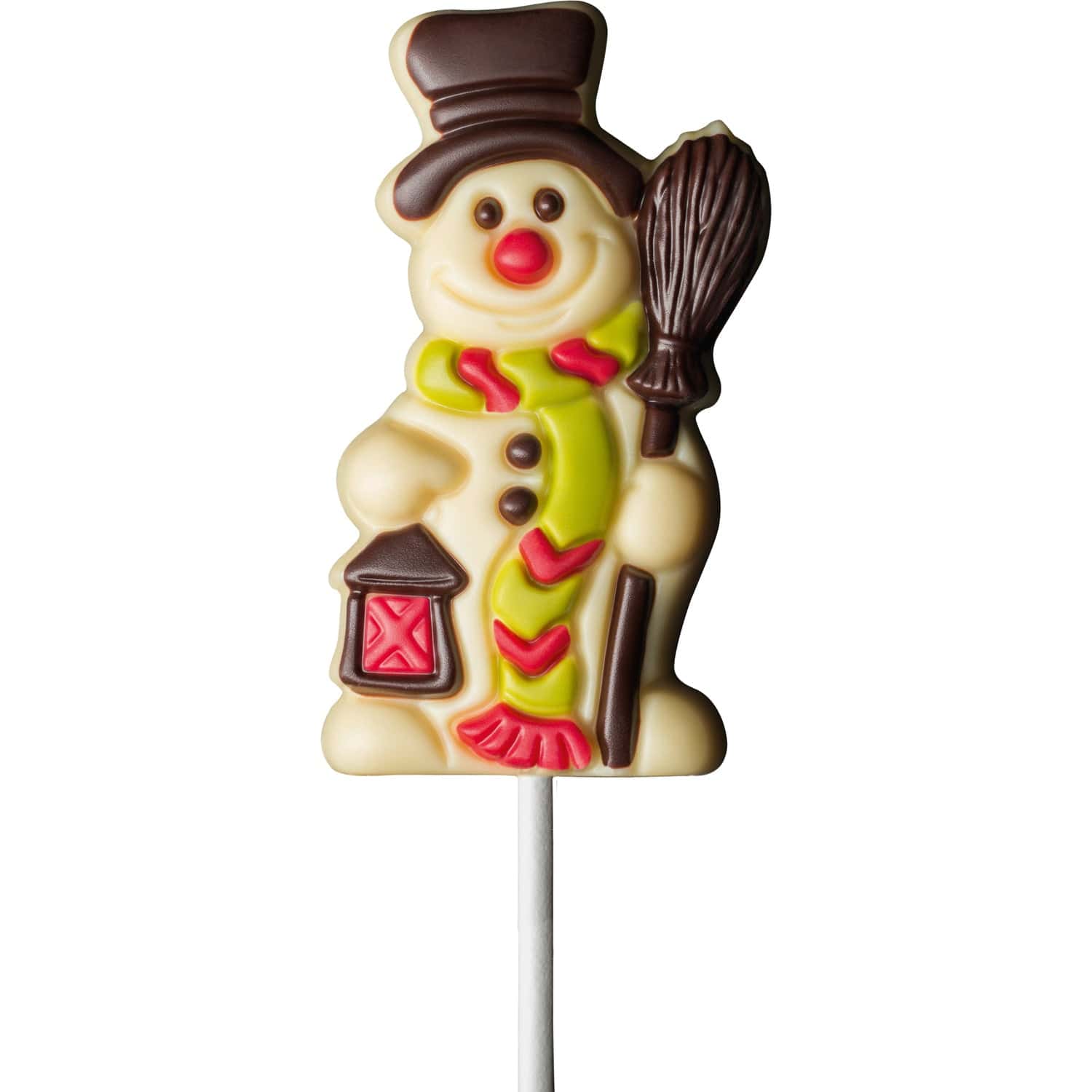 Jag Couture London - New York Decorated solid white chocolate snowman lolly in display - 160mm