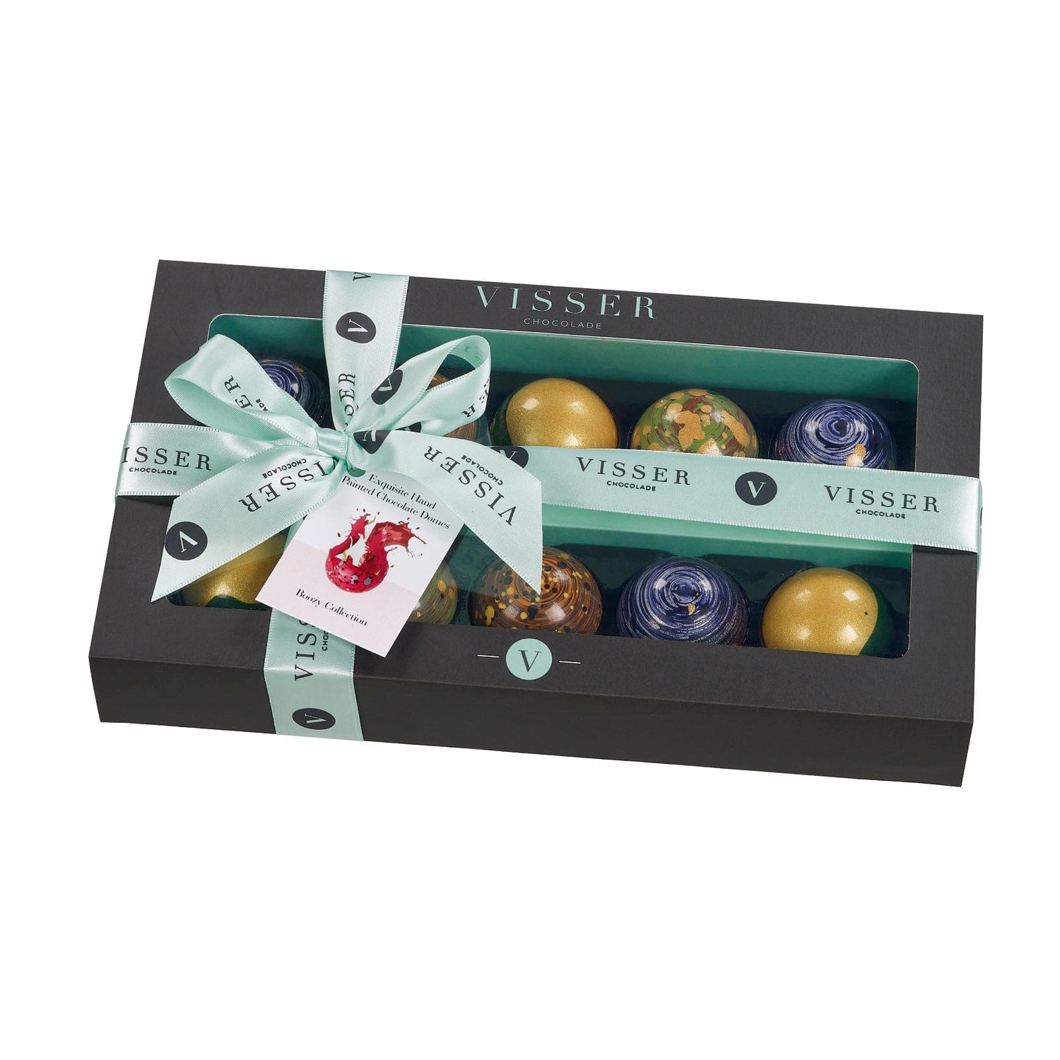 Jag Couture London - New York Deluxe gift box of 10 boozy Picasso chocolates with menu tag