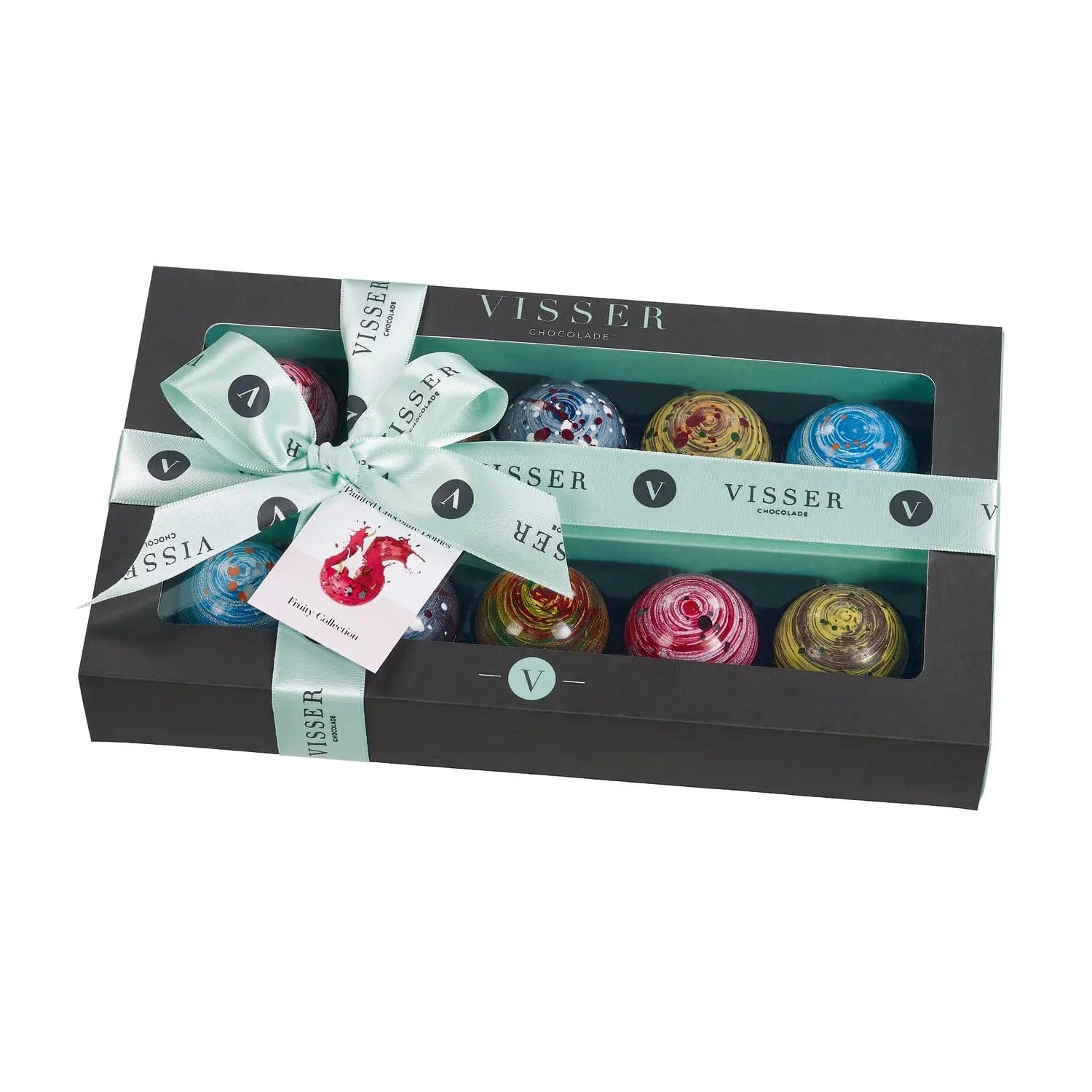 Jag Couture London - New York Deluxe gift box of 10 fruity Picasso chocolates with menu tag