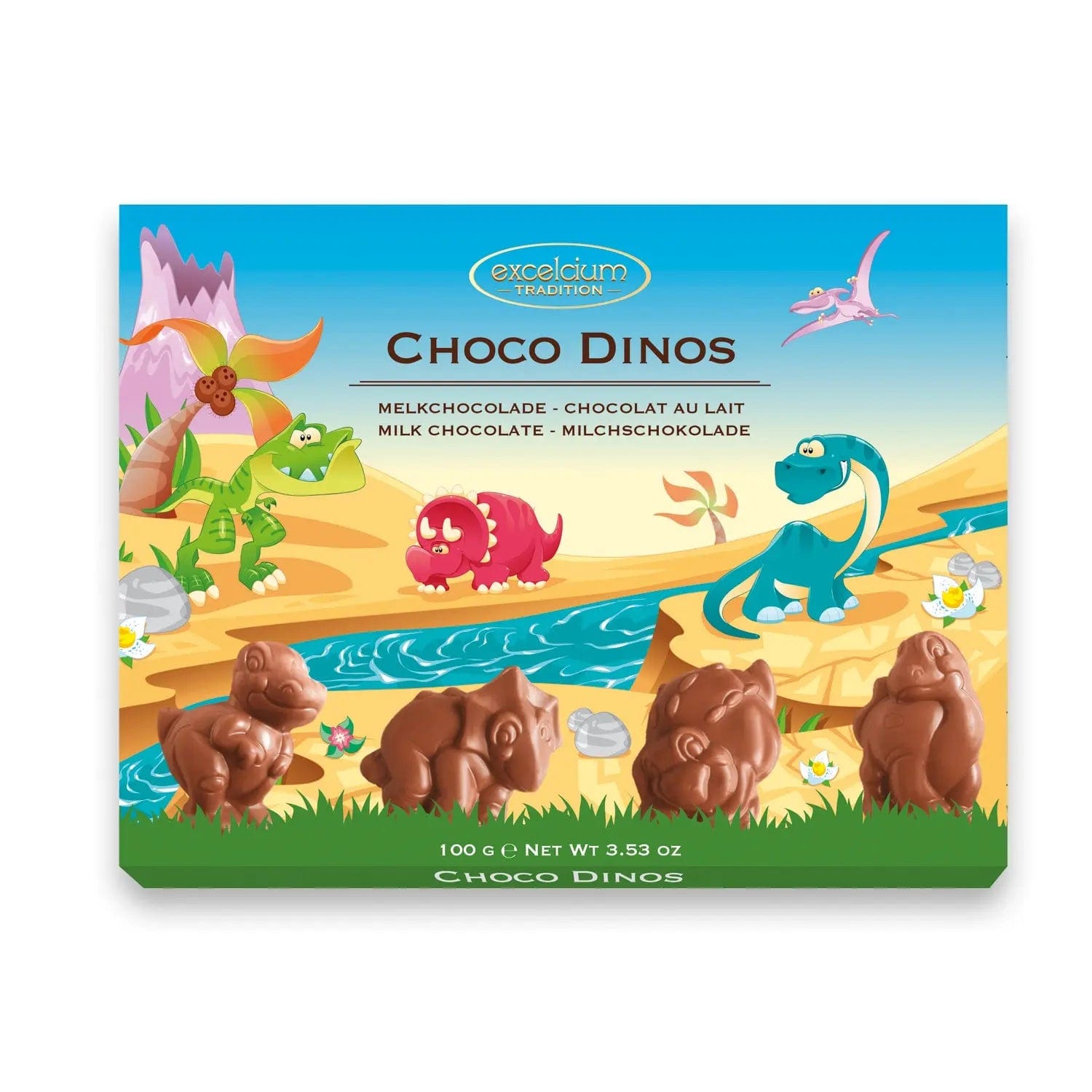 Jag Couture London - New York Excelcium solid milk chocolate dinosaur pieces in carton