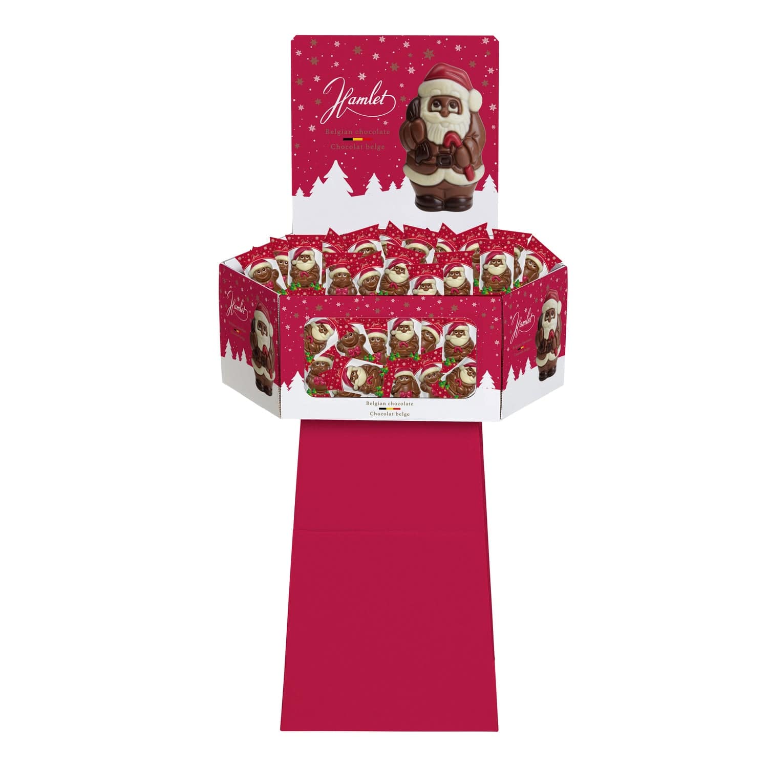 Jag Couture London - New York Floor display of assorted hollow milk chocolate Christmas characters in flowpack