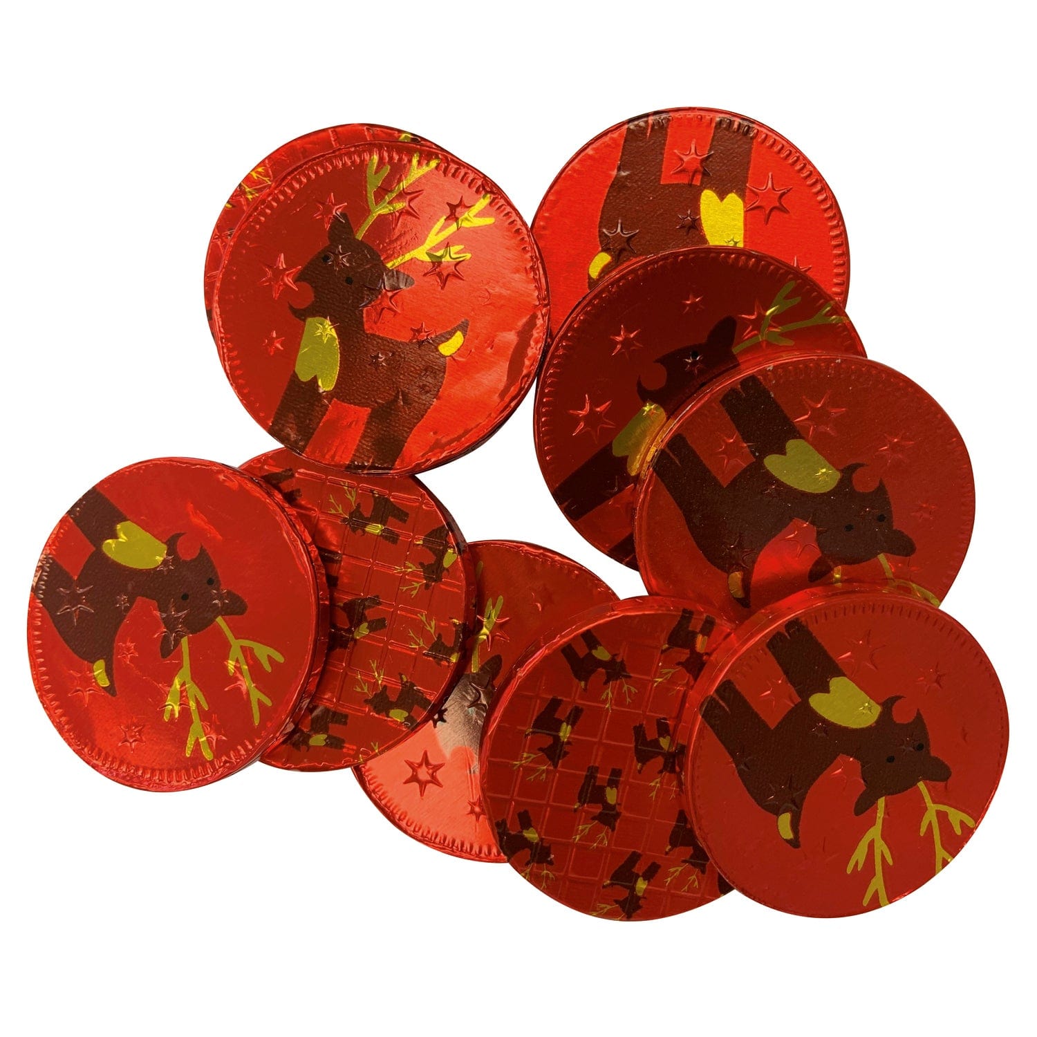 Jag Couture London - New York Foiled reindeer chocolate coins in net