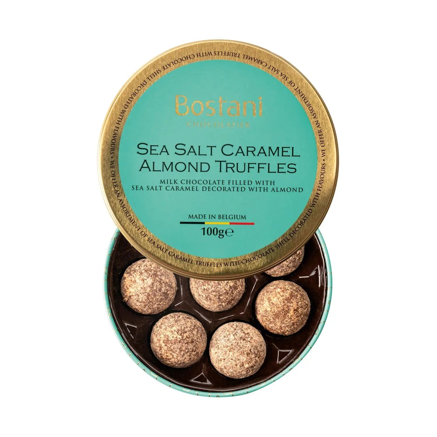 Jag Couture London - New York Gift tin of sea salt caramel almond milk chocolate truffles rolled in almond flavour powder - 11 x 3.6cm