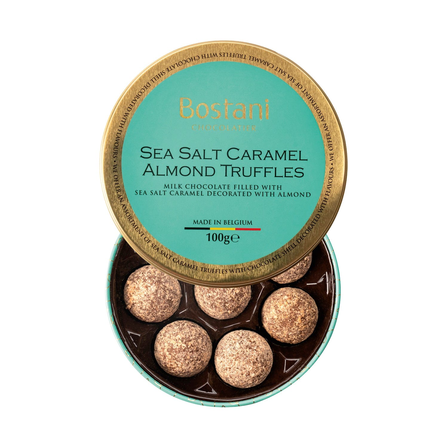 Jag Couture London - New York Gift tin of sea salt caramel almond milk chocolate truffles rolled in almond flavour powder - 11 x 3.6cm