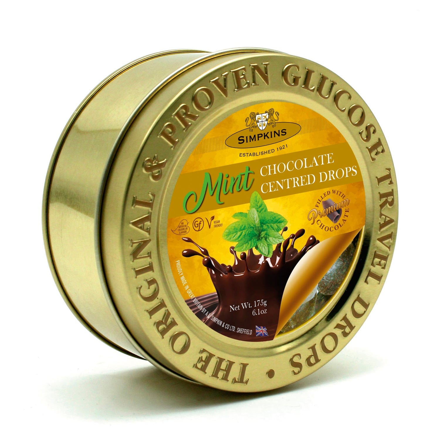 Jag Couture London - New York Gold embossed tin of chocolate centred mint travel sweets
