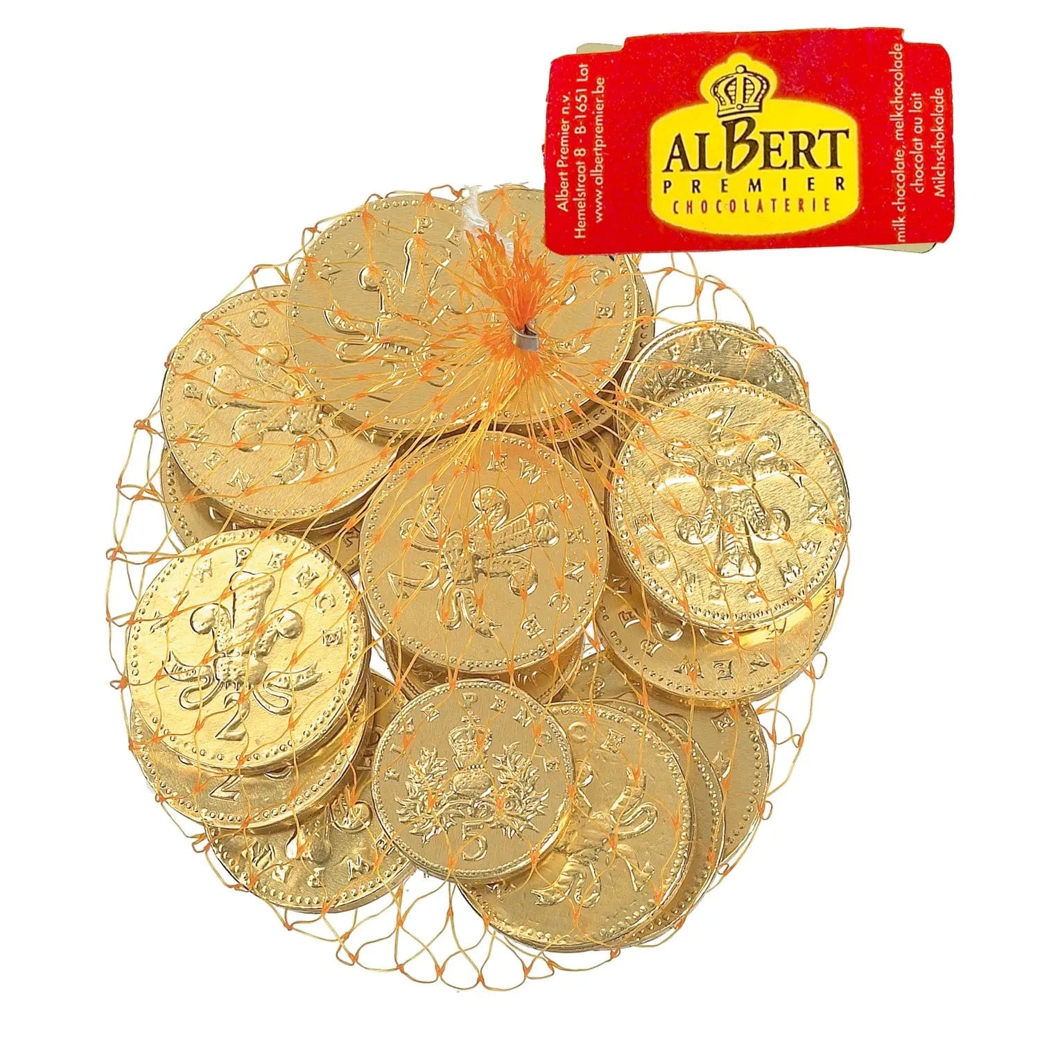 Jag Couture London - New York Gold foiled UK milk chocolate coins in net