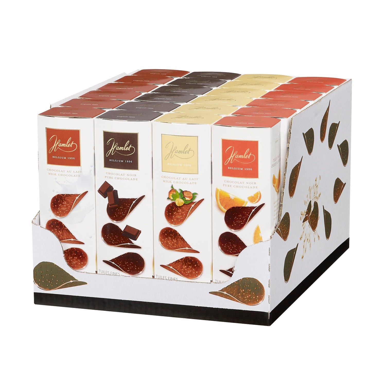 Jag Couture London - New York Hamlet display of chocolate thins - milk, dark, milk nut, dark orange