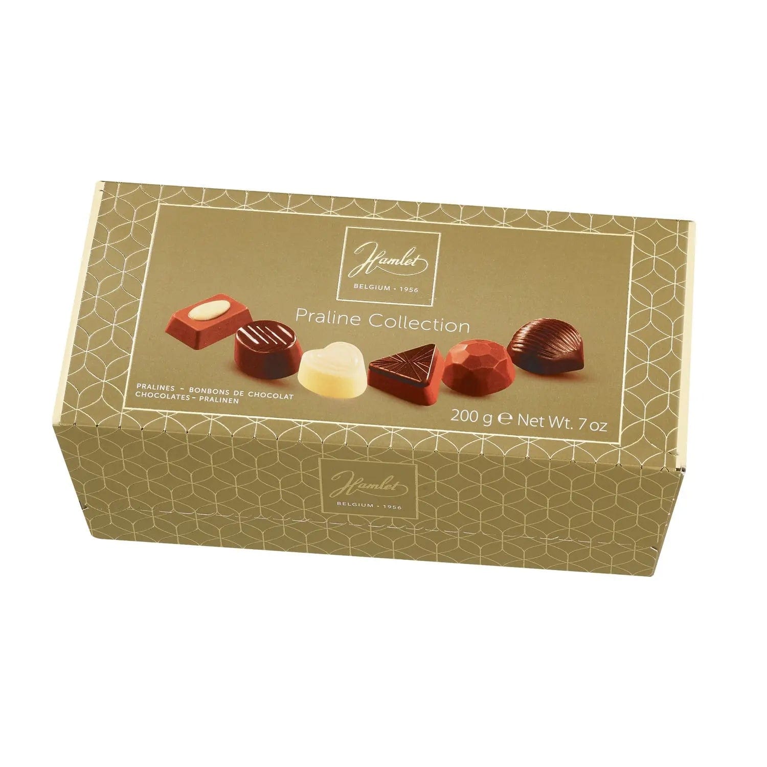 Jag Couture London - New York Hamlet Praline Collection gold ballotin of assorted chocolates