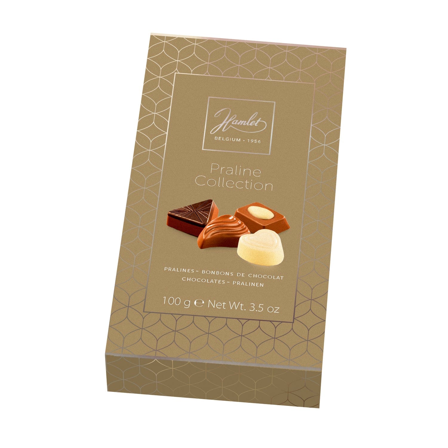 Jag Couture London - New York Hamlet Praline Collection gold box of assorted chocolates