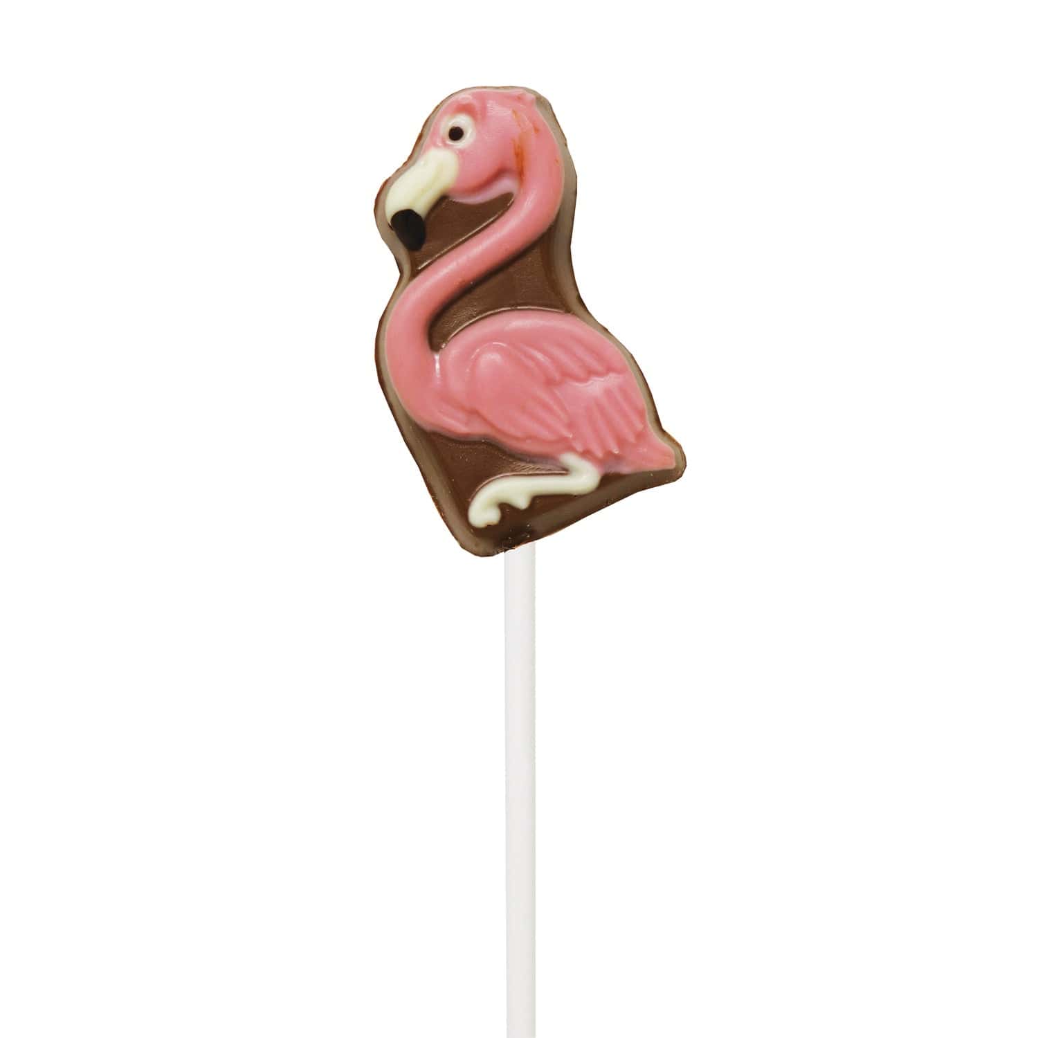 Jag Couture London - New York Hand decorated chocolate flamingo lollipops in display