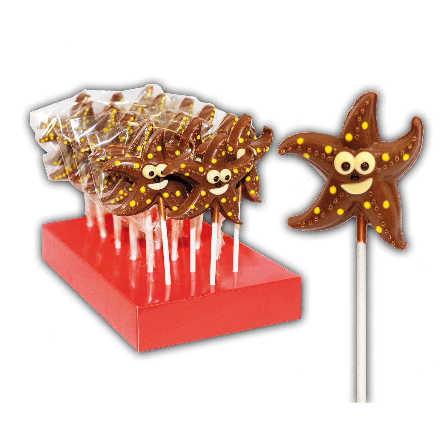 Jag Couture London - New York Hand decorated chocolate starfish lollipops in display