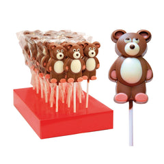 Jag Couture London - New York Hand decorated chocolate teddy bear lollipops in display
