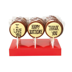 Jag Couture London - New York Hand decorated milk chocolate message lollies - Thank You, Happy Birthday, I Love You