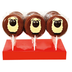 Jag Couture London - New York Hand decorated milk chocolate sheep lollipops in display