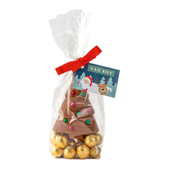 Jag Couture London - New York Hollow Belgian milk chocolate trees on gold foiled milk chocolate balls in gift bag