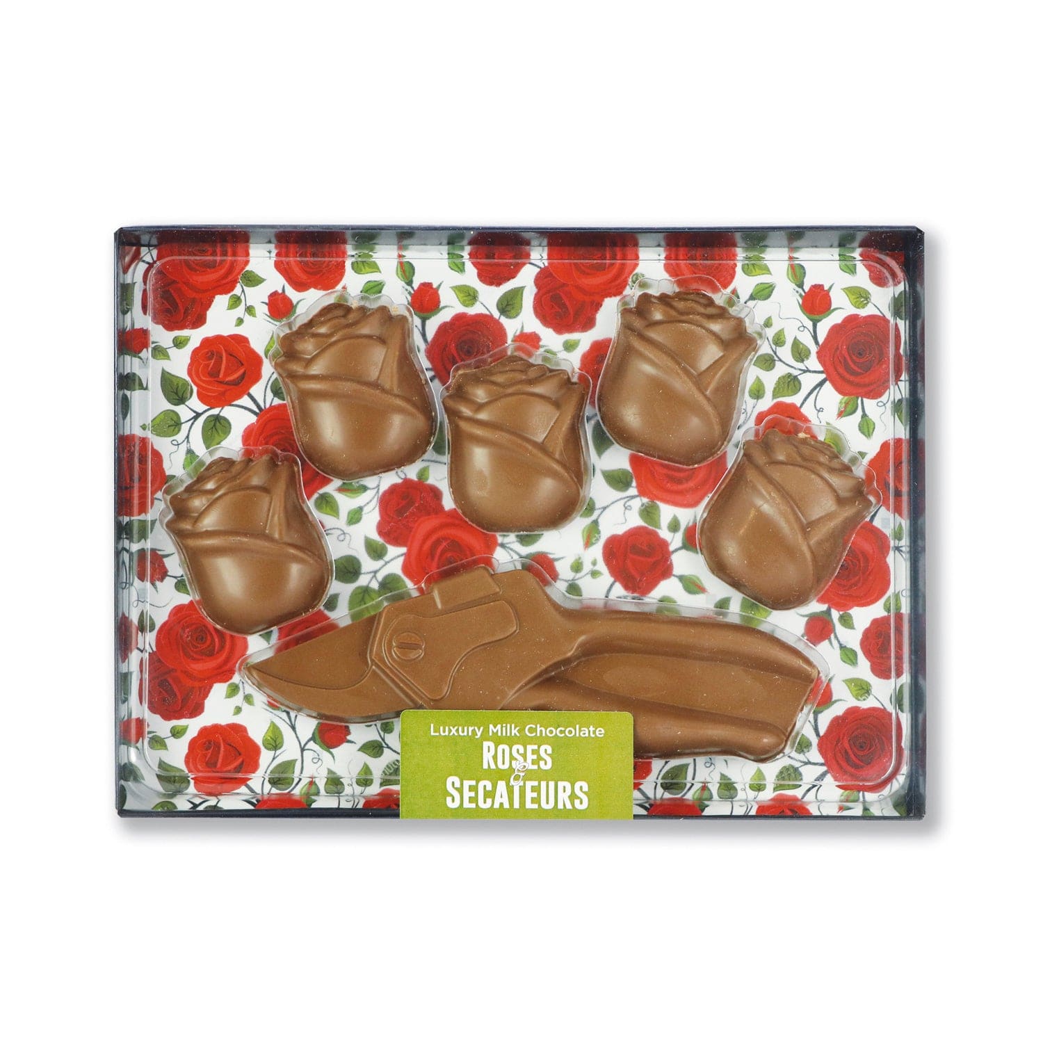 Jag Couture London - New York Milk chocolate roses & secateurs kit in black gift box with clear lid