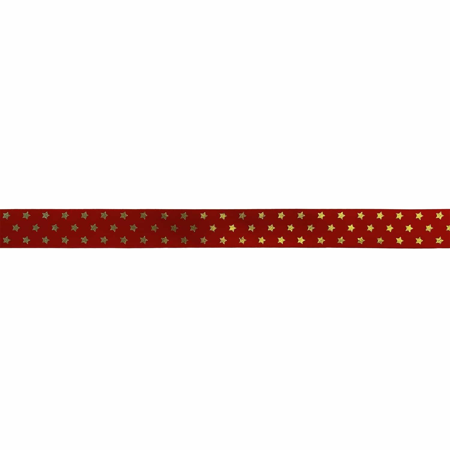 Jag Couture London - New York Red single faced satin ribbon with gold twinkling stars