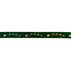 Jag Couture London - New York Winter green single faced satin ribbon with gold Santa on sleigh