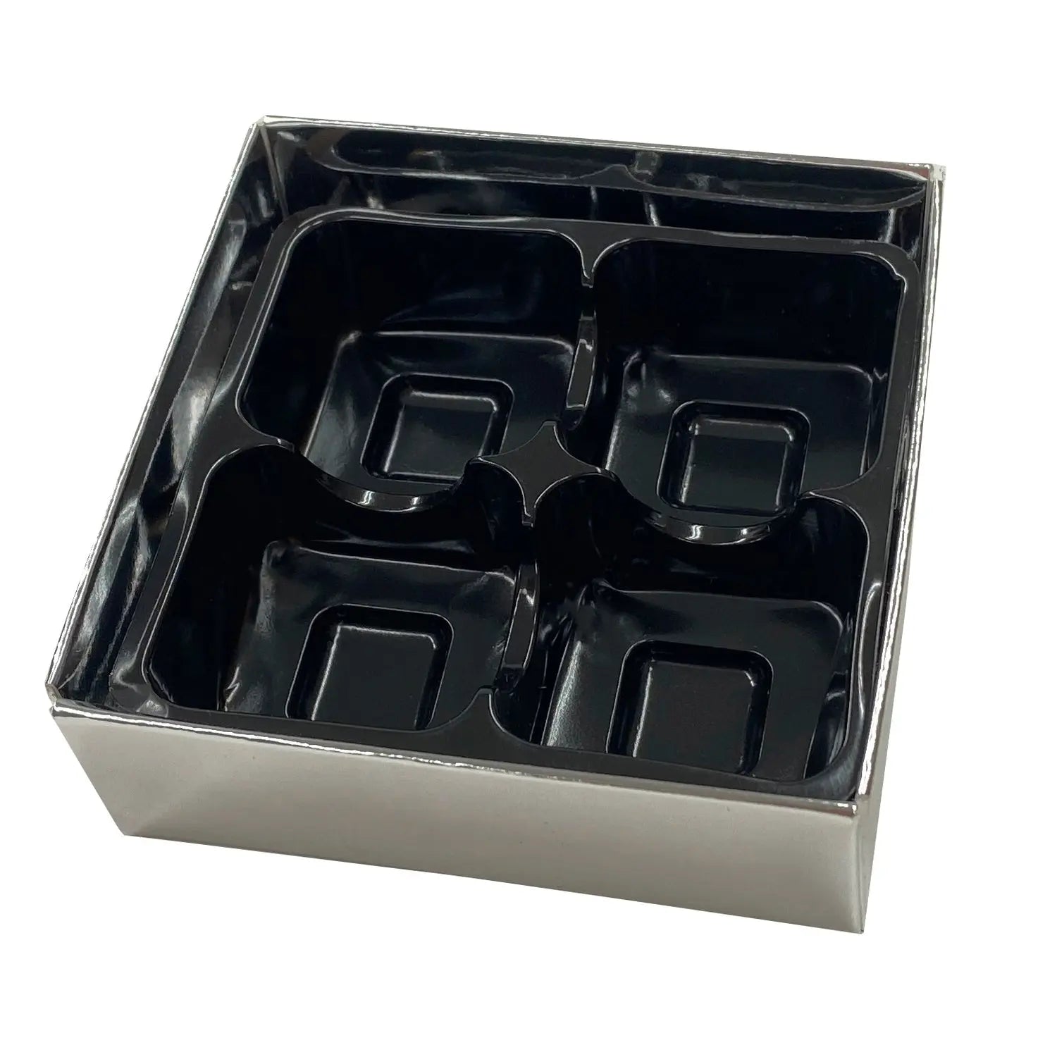 4 choc silver base, gold vac tray and cello lid Jag Couture London - New York