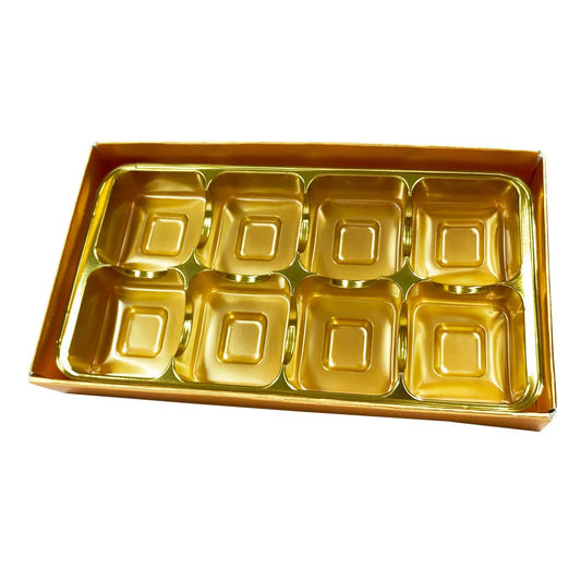 8 choc gold base, gold vac tray and cello lid Jag Couture London - New York