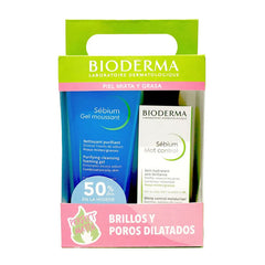 Bioderma Shine And Enlarged Pores Pack Sebium Foaming Gel 200ml + Sebium Mat Control 30ml Jag Couture London - New York