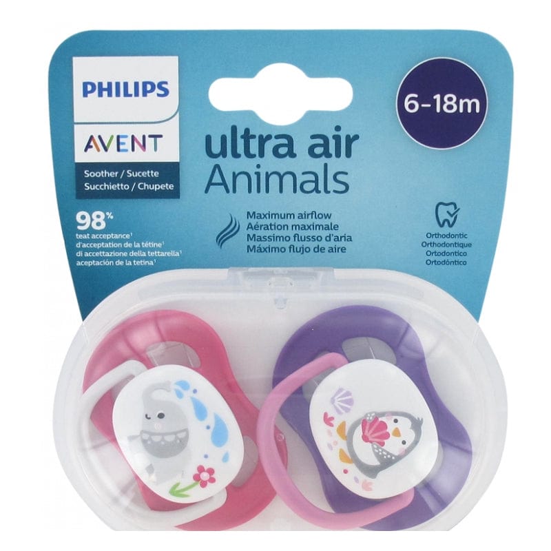 Avent 2 Ultra Air Animals Pacifiers 6+18 Months Baby Girl