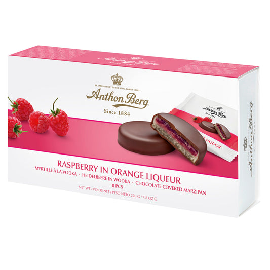 Anthon Berg raspberry in orange liqueur marzipan in dark chocolate