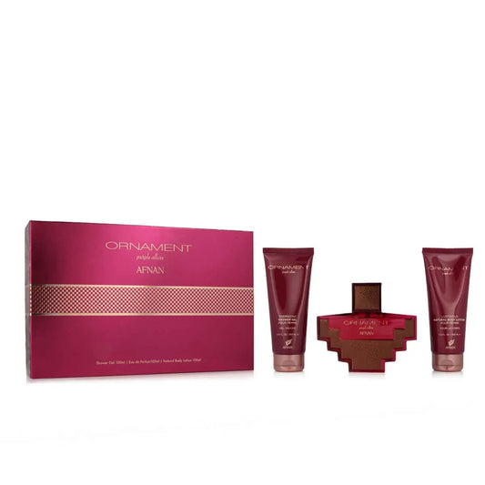 Afnan Ornament Purple Allure Eau De Parfum 100ml Gel De Baño 100ml Locion Corporal Perfumada 100ml Jag Couture London - New York