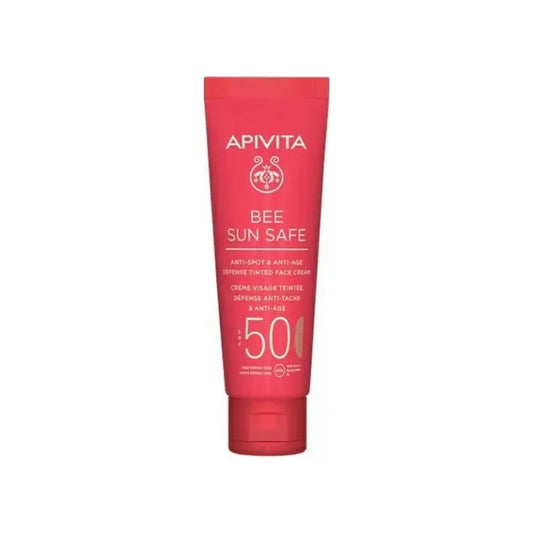 Apivita Bee Sun Anti-Spot &amp; Anti-Age Defense Tinted Face Cream SPF50 50ml Jag Couture London - New York
