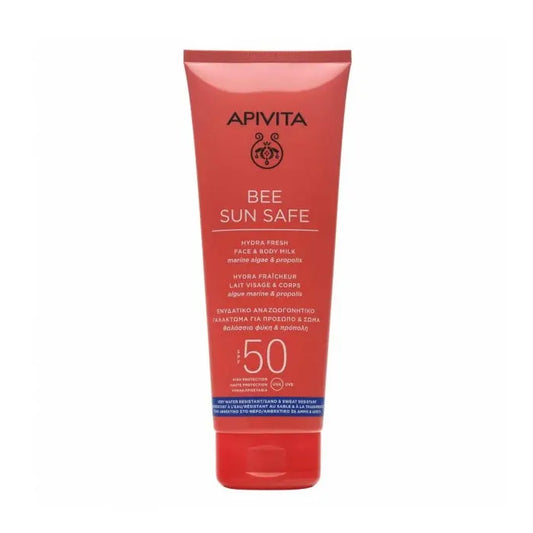 Apivita Bee Sun Safe Hydra Fresh Face &amp; Body Milk SPF50 200ml Jag Couture London - New York
