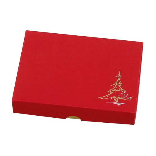 12 choc base with vac form tray and red wibalin Christmas tree lid 159 x 112 x 32mm