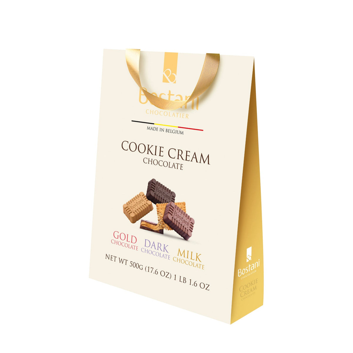 Large gift bag of approx 50 assorted cookie cream chocolates - dark, milk and golden caramel individually wrapped