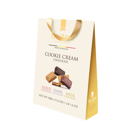 Large gift bag of approx 50 assorted cookie cream chocolates - dark, milk and golden caramel individually wrapped