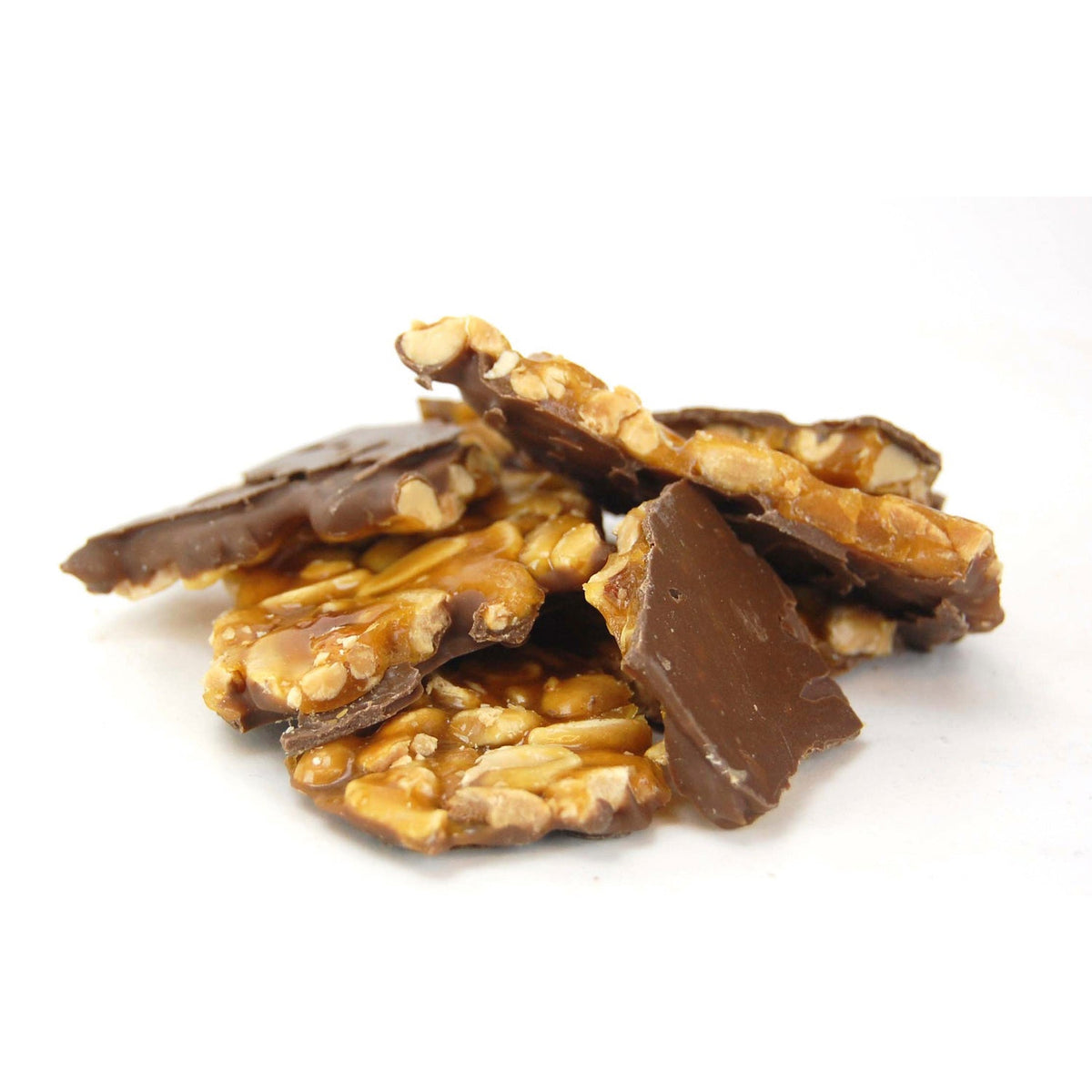 Choco peanut brittle - half coated in milk chocolate