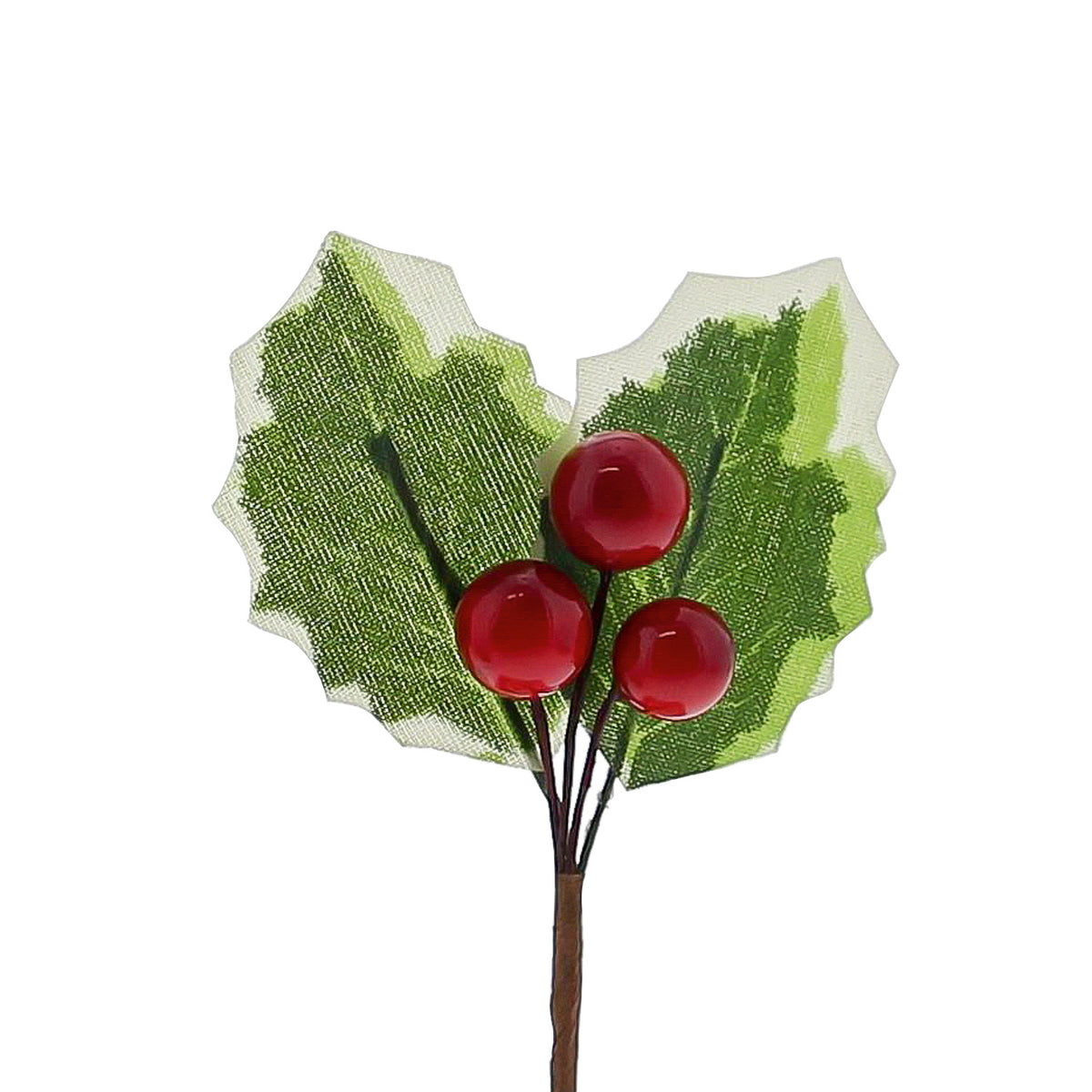 2 holly leaves with 3 red berries 9 x 6cm