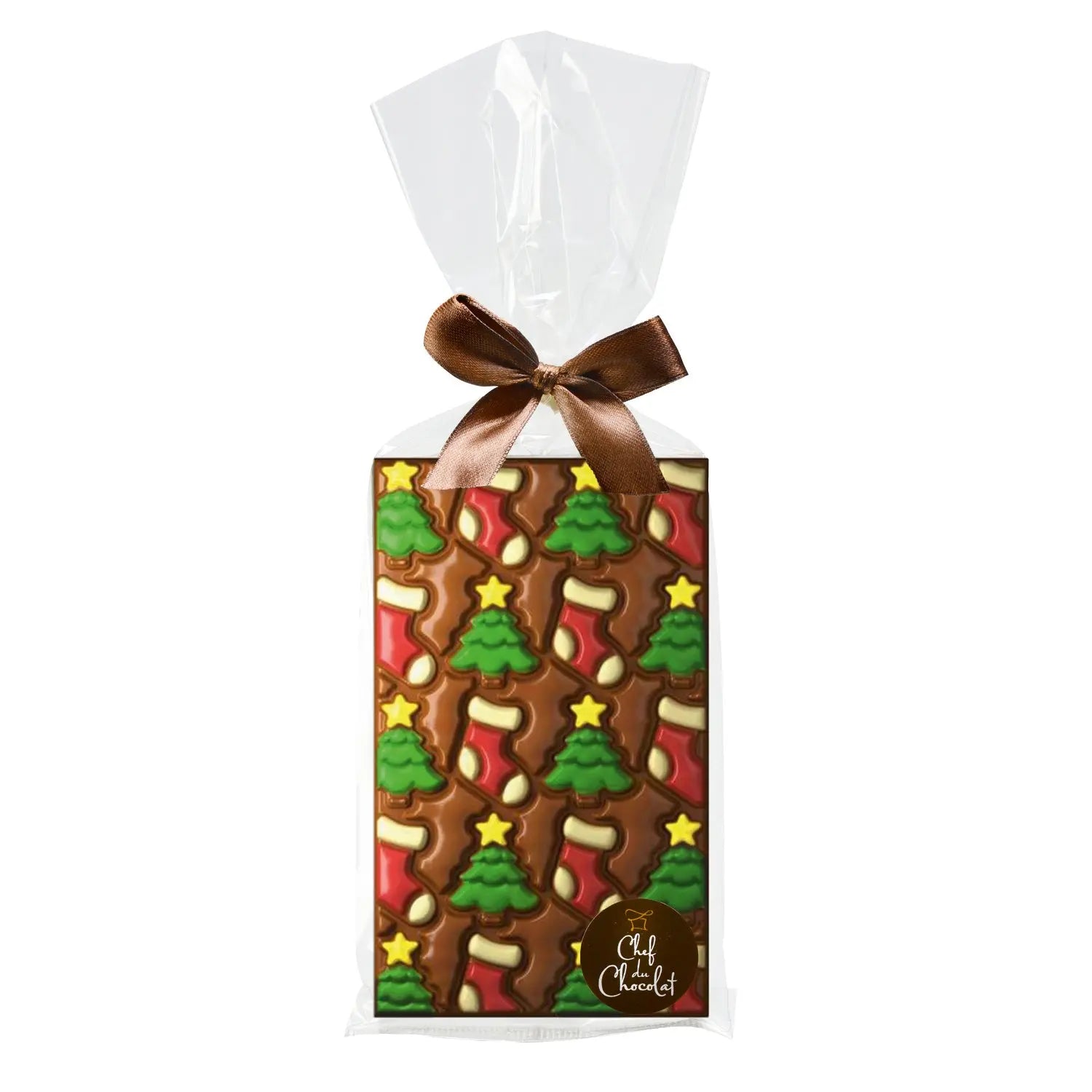 Jag Couture London - New York Decorated milk chocolate bar with tree and stocking design in cello bag