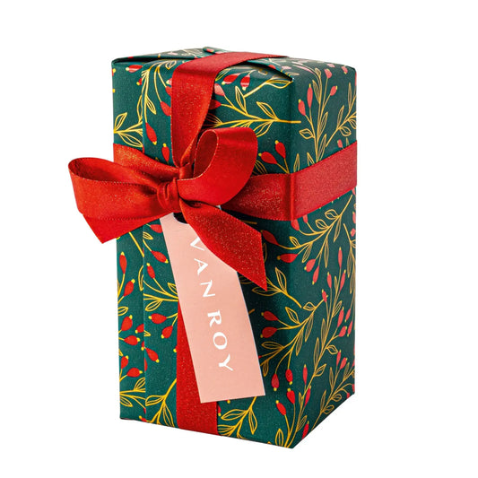 Deluxe Christmas ballotin of assorted Belgian chocolates with menu tag Jag Couture London - New York