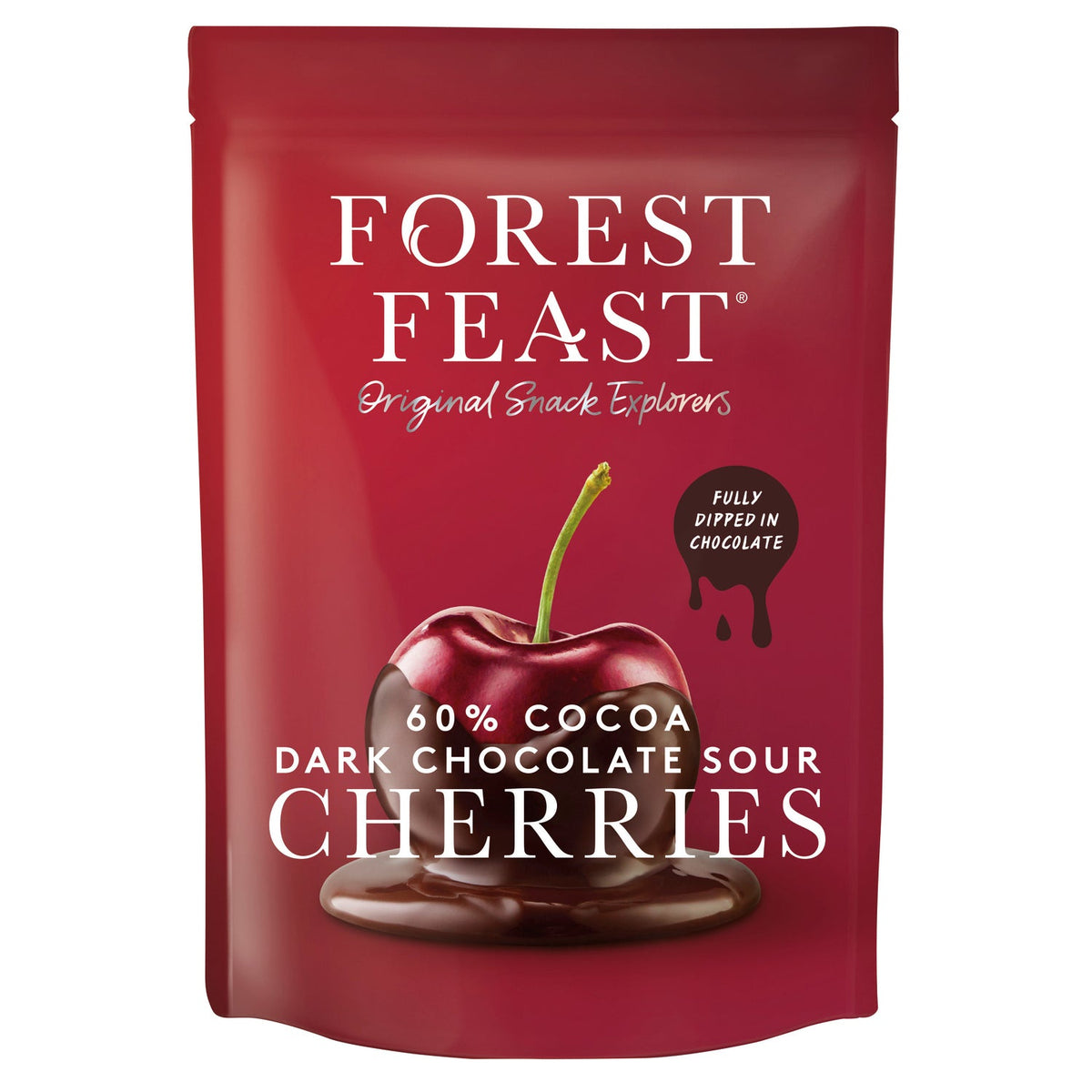 Forest Feast sour cherries dipped in dark Belgian chocolate